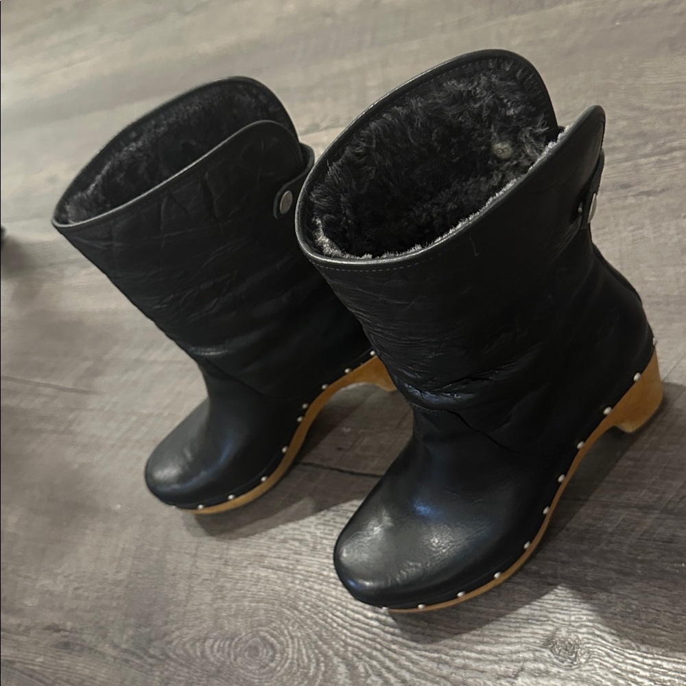 UGG Black Ankle Boots with Tan Sole